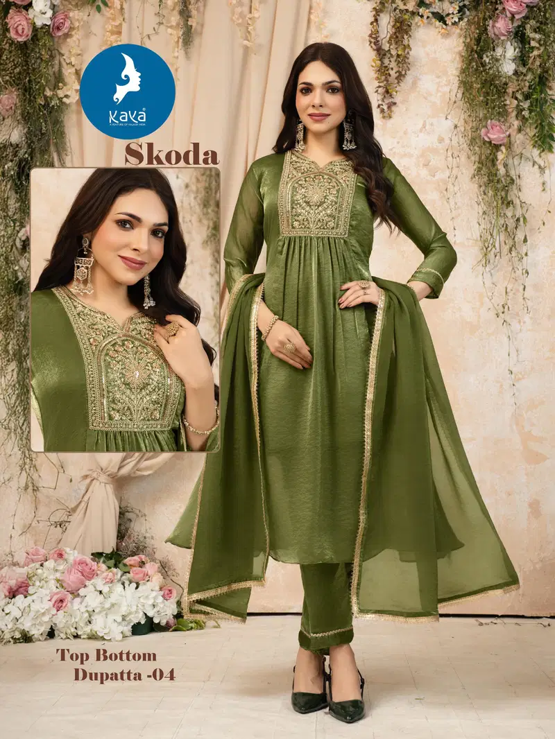 Kaya Skoda Fandy Silk With Work Festival Wear Kurti Pant And Dupatta