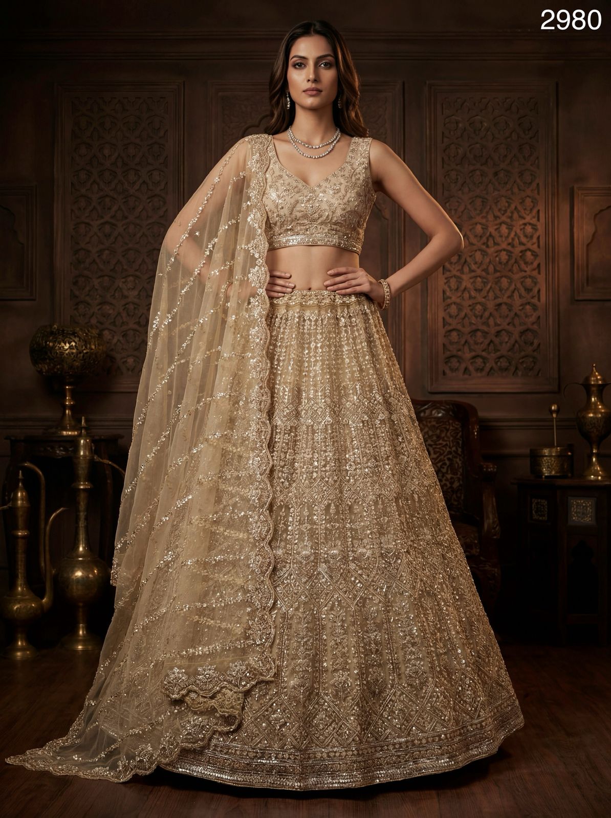 Anjani 2980 Beads and Motif Work Golden Lehenga choli with Designer Dupatta Collection 