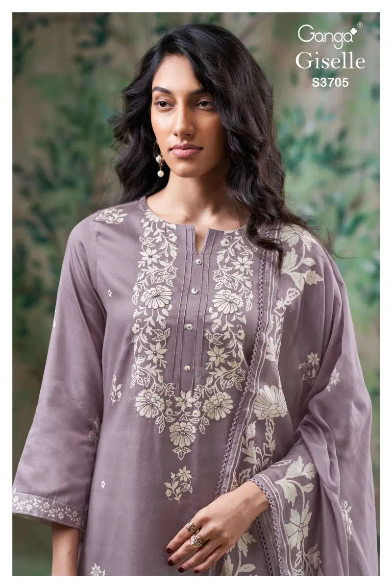 Ganga Giselle 3705 Cotton Satin Printed With Handwork Dress Material