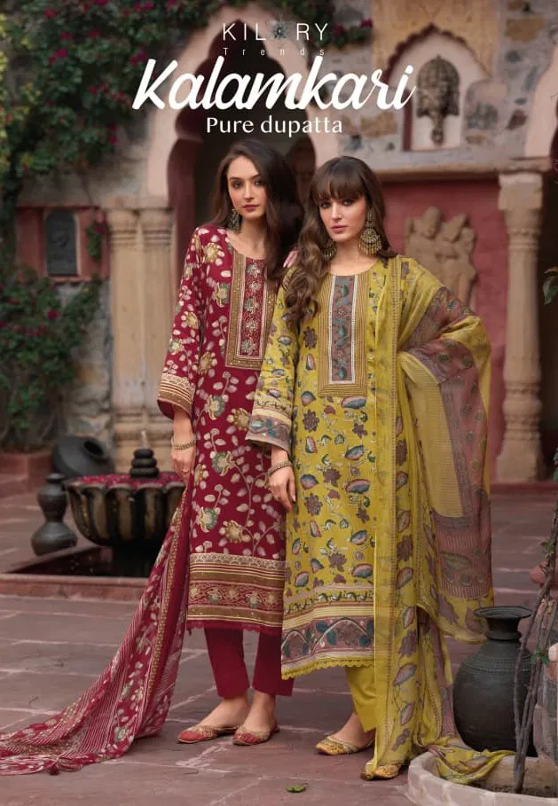 Kilory Kalamkari Jam Cotton Digital Foil Print With Work Salwar Kameez