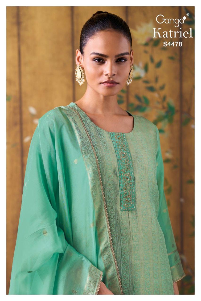 Ganga Katriel 4478 Viscose Woven Silk With Embroidery Work Dress Material