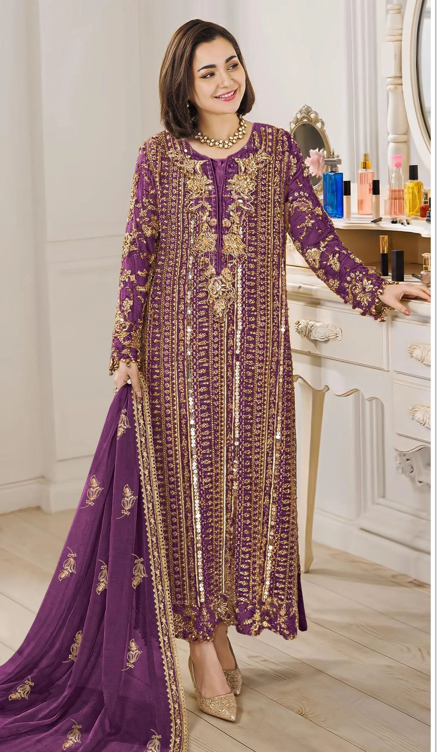 Shree 2203 A To D Raga Chiffon With Khatli Work Pakistani Salwar Kameez