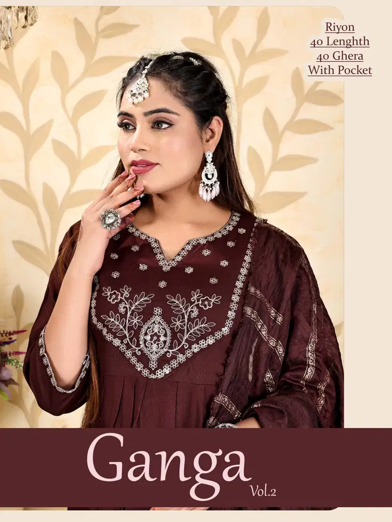 Ganga Vol 2 Pure Rayon Anarkali Style Kurti Set Collection