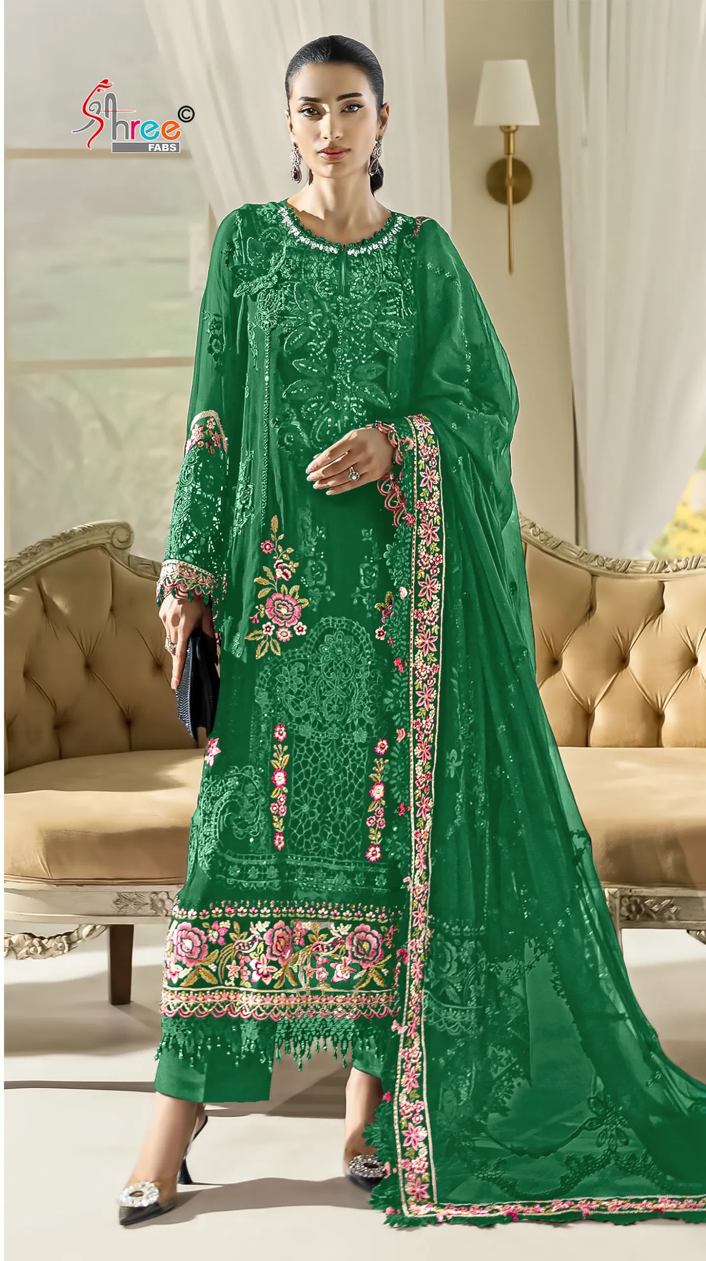 Shree Sf 5560 A To D Chiffon With Embroidery Work Pakistani Salwar Kameez