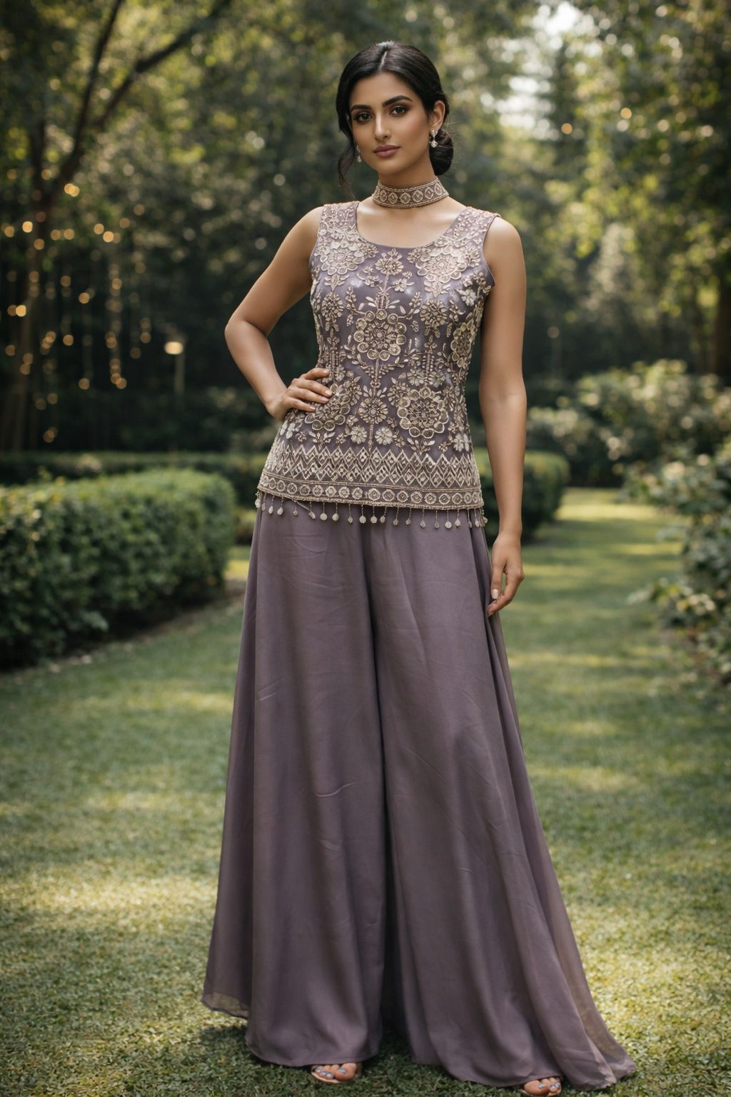 Naisha K 667 Chinon With Thread Embroidery Work Indo Western Collection