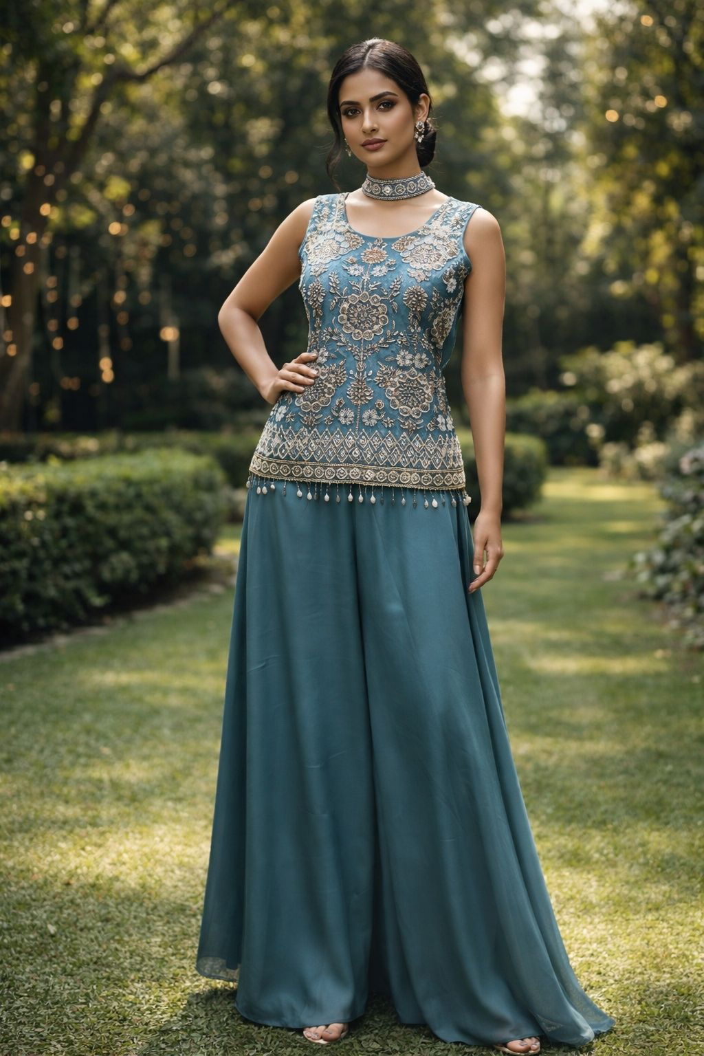 Naisha K 667 Chinon With Thread Embroidery Work Indo Western Collection