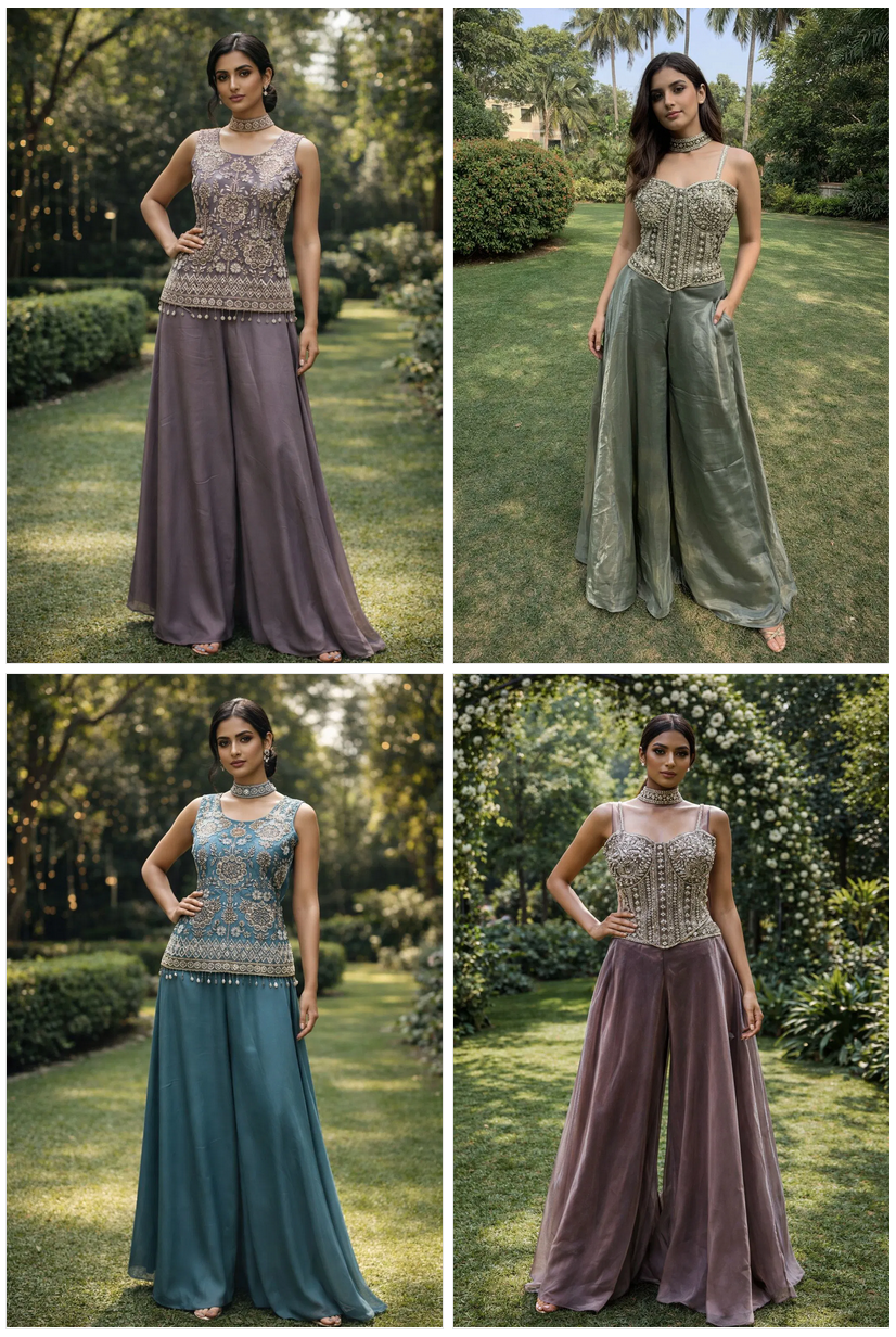 Naisha K 667 Chinon With Thread Embroidery Work Indo Western Collection