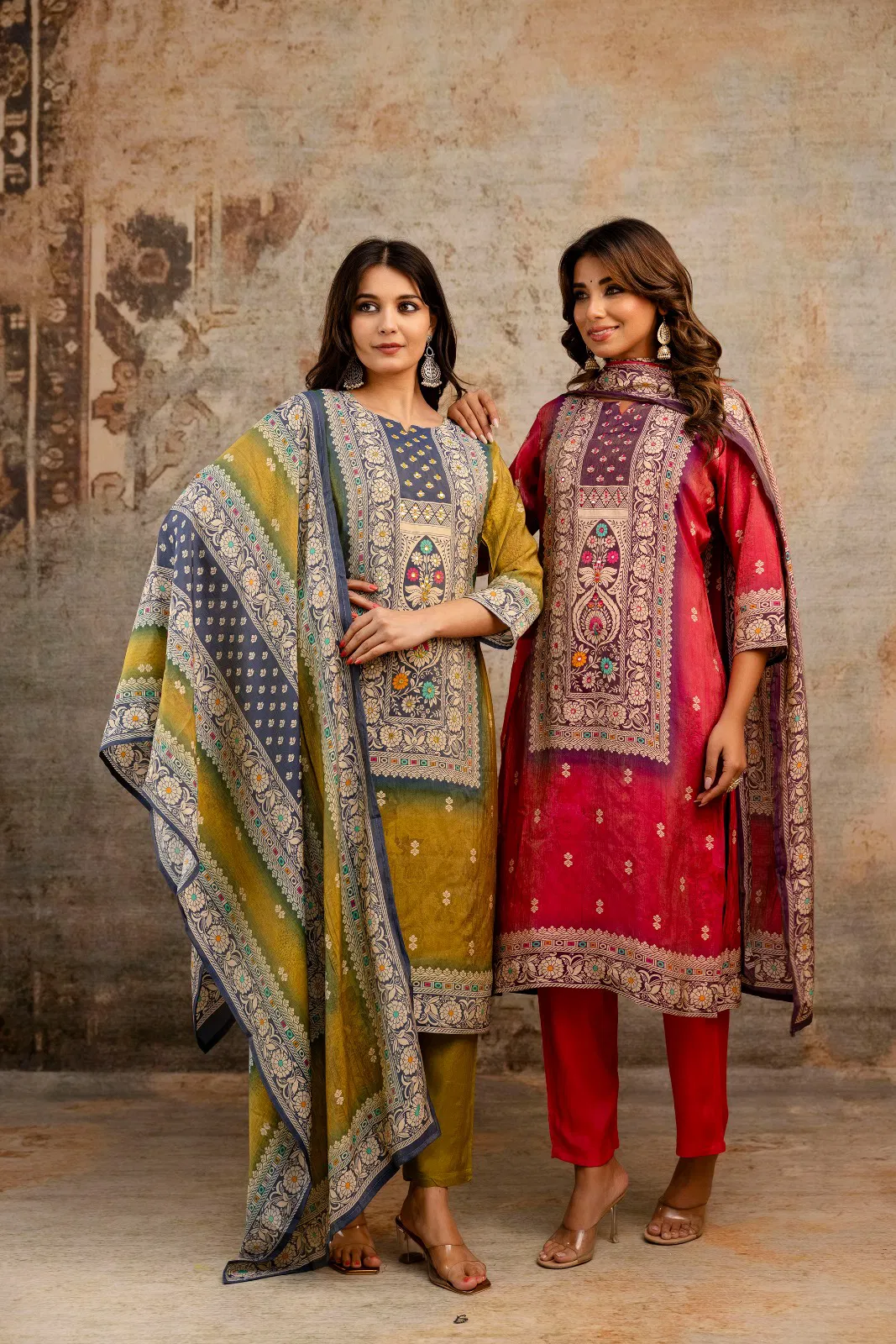 Naisha K 670 Muslin Shimmer With Work Kurti Pant And Dupatta Collection