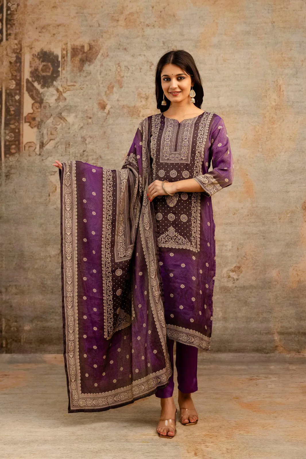 Naisha K 670 Muslin Shimmer With Work Kurti Pant And Dupatta Collection