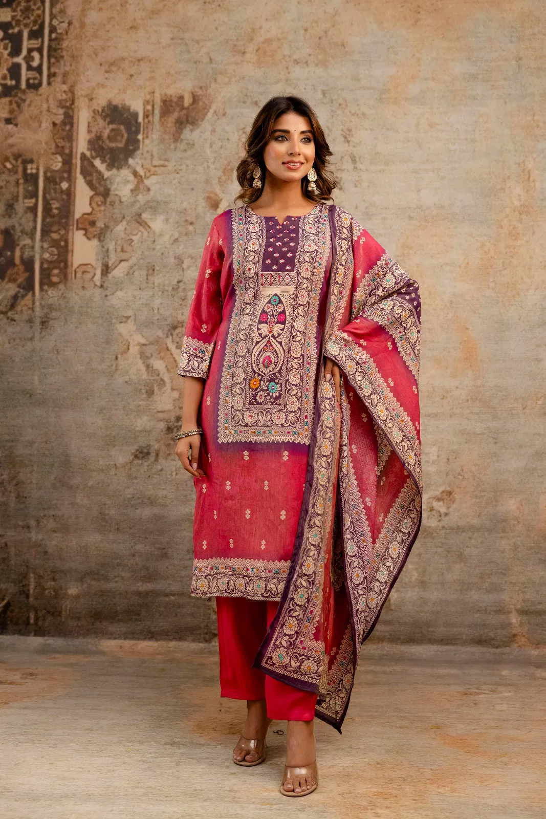 Naisha K 670 Muslin Shimmer With Work Kurti Pant And Dupatta Collection