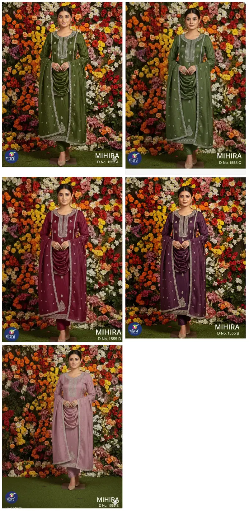 Vitara Mihira Pv Dobby With Embroidery Work Top Bottom And Dupatta