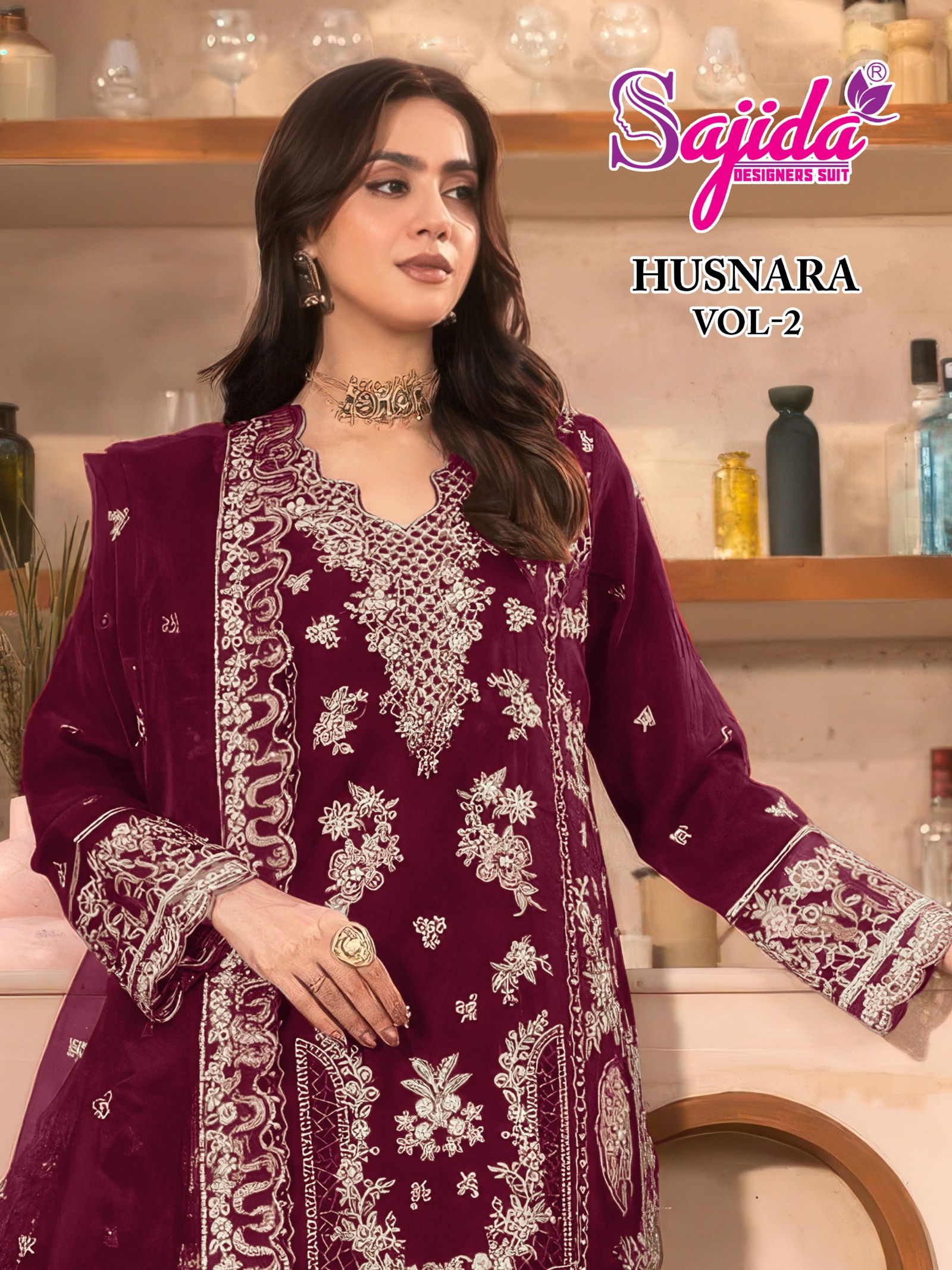 Sajida Husnara Vol 2 Crunchy Silk With Embroidered Pakistani Salwar Kameez