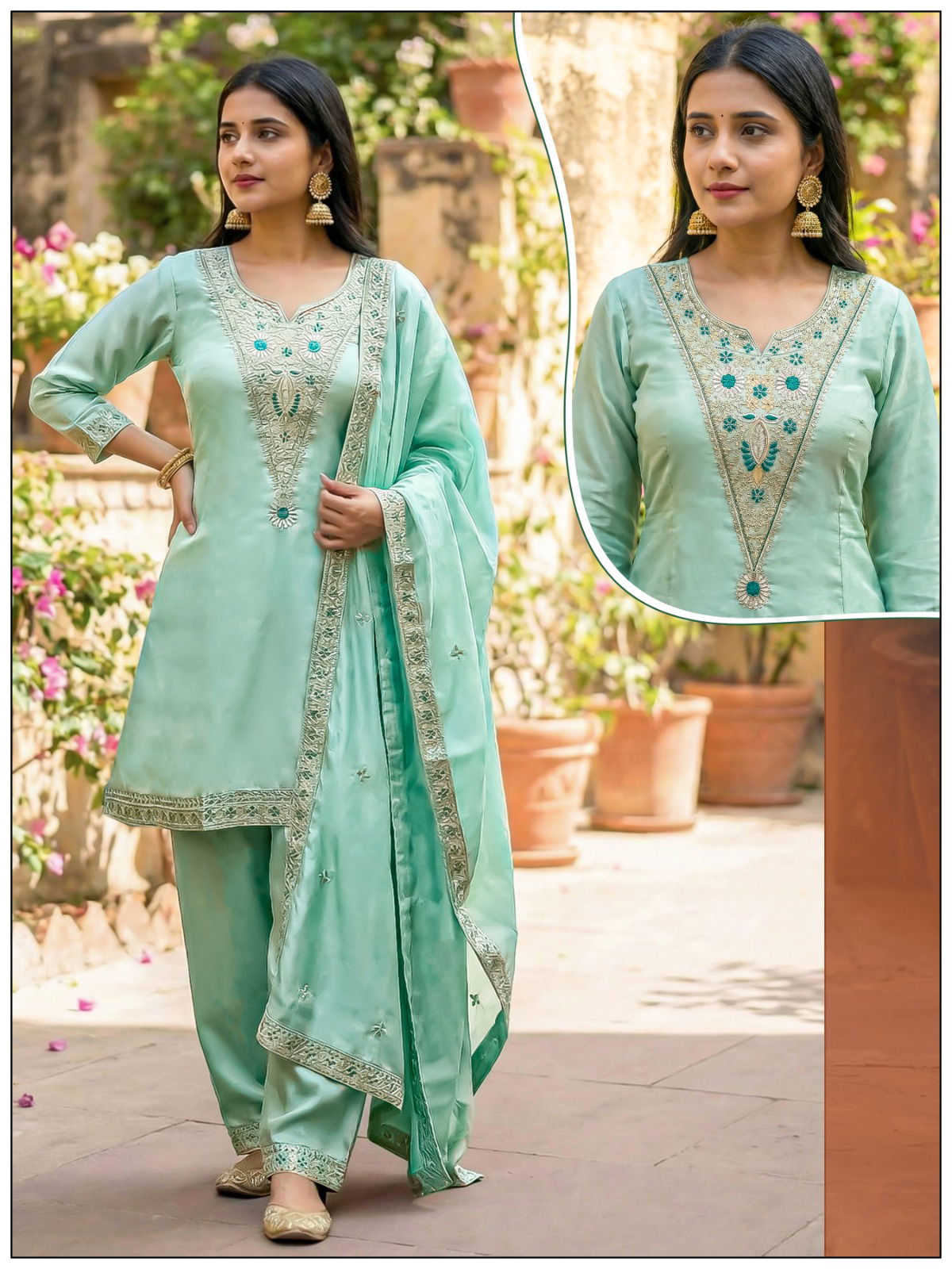 Naisha K 668 Glass With Work Festival Wear Top Plazzo And Dupatta