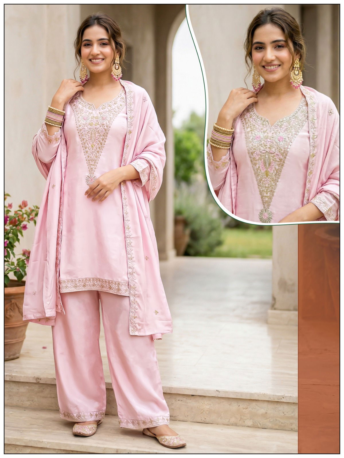 Naisha K 668 Glass With Work Festival Wear Top Plazzo And Dupatta