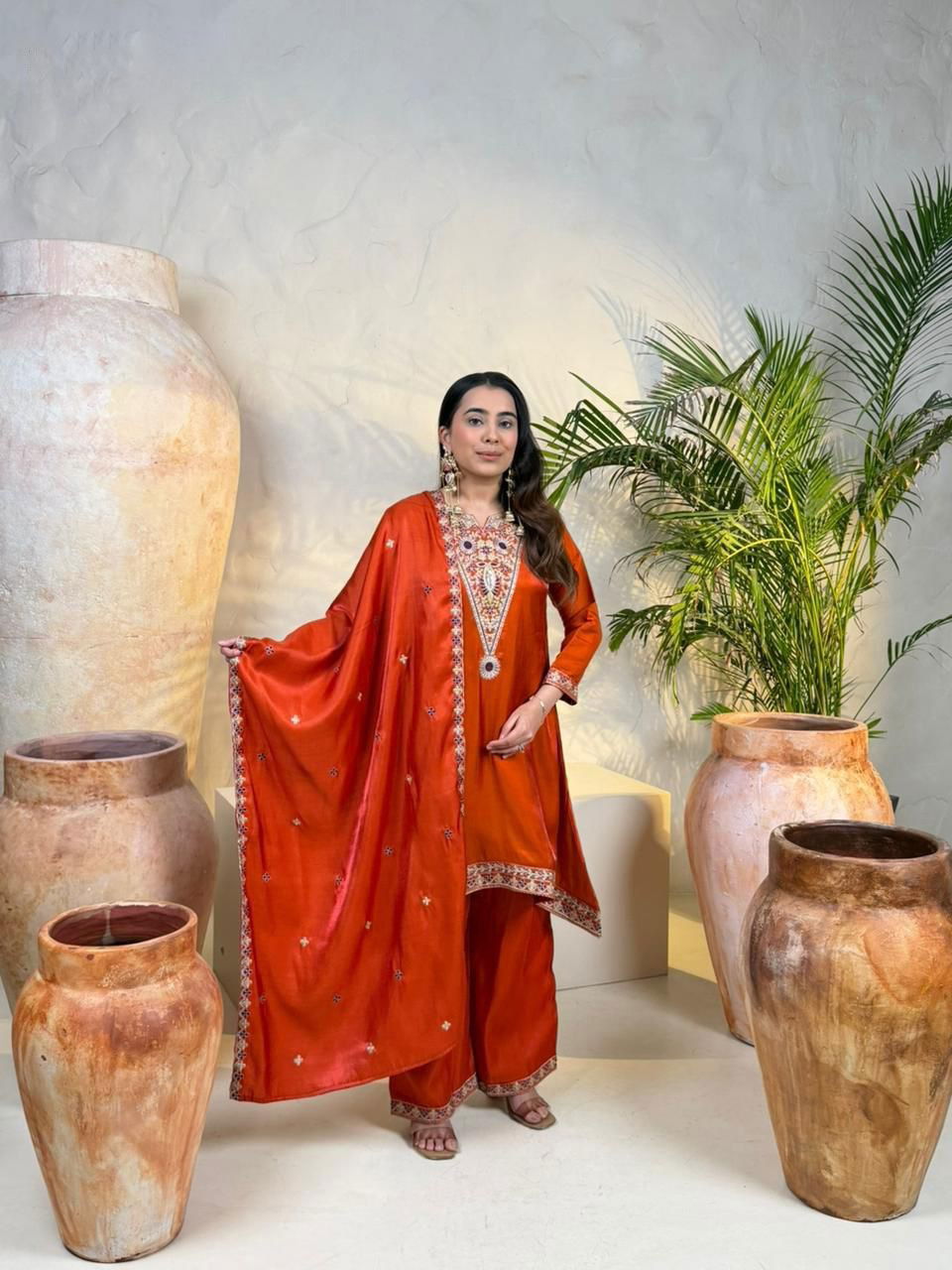Naisha K 668 Glass With Work Festival Wear Top Plazzo And Dupatta