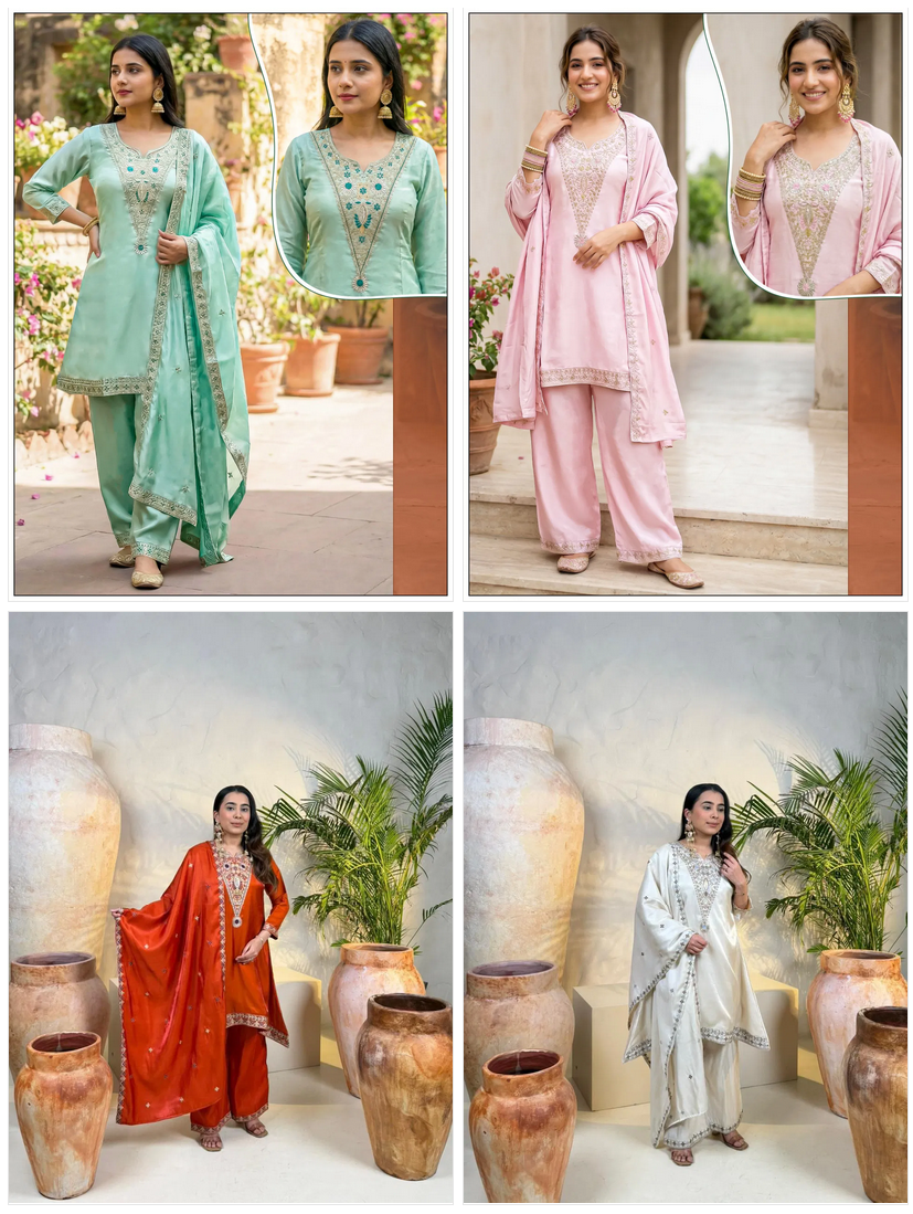 Naisha K 668 Glass With Work Festival Wear Top Plazzo And Dupatta