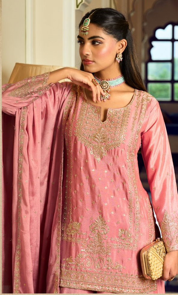 Sanika Gulrang Chinon Silk Heavy Embroidery And Hand Work Salwar Kameez