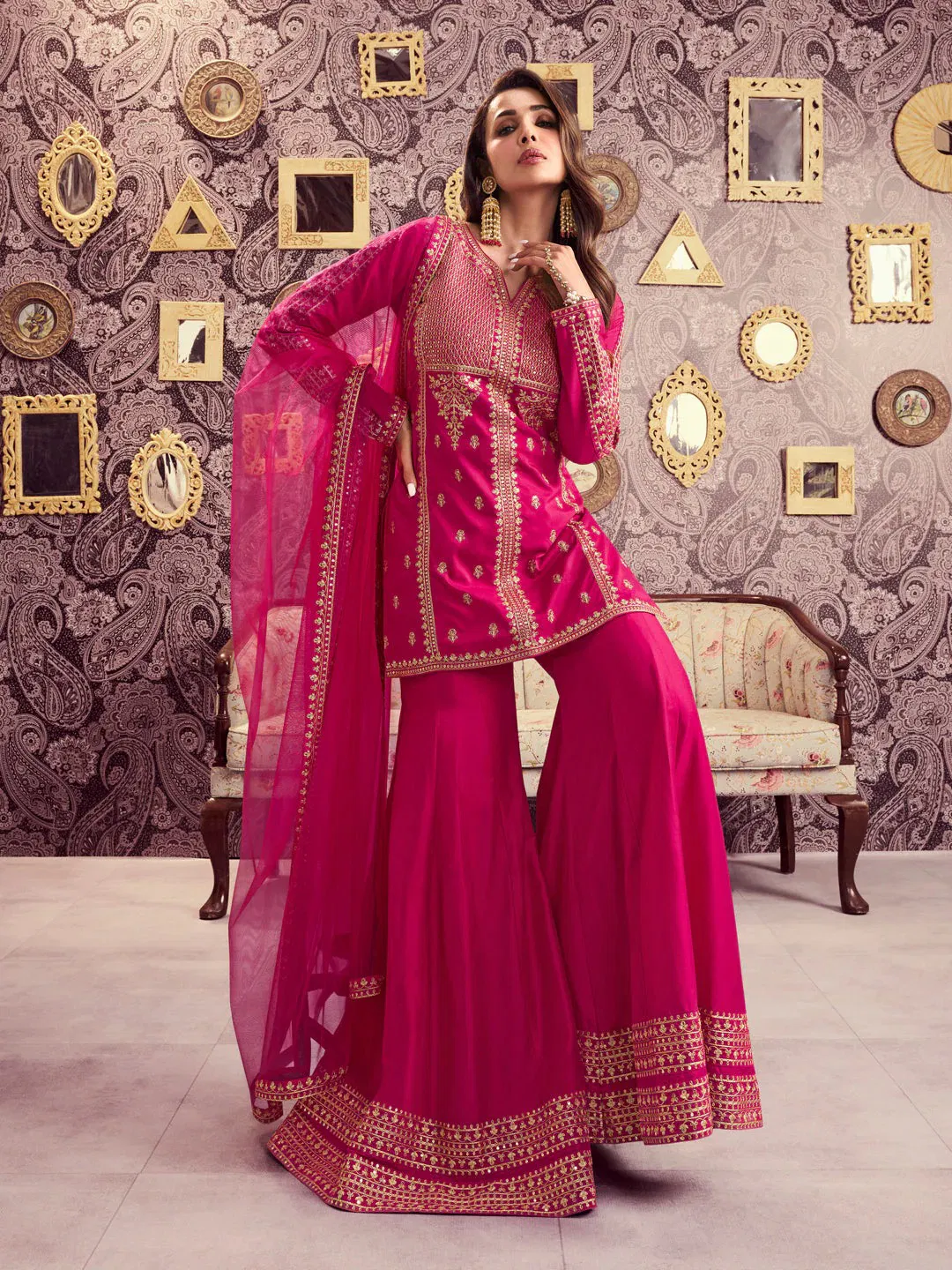 Pankhuri 01 Chanderi Silk With Embroidery Work Top Plazzo And Dupatta