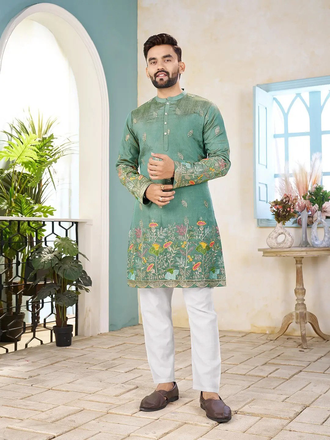 Shee Star 2 Crunchy Silk Embroidery Mens Kurta