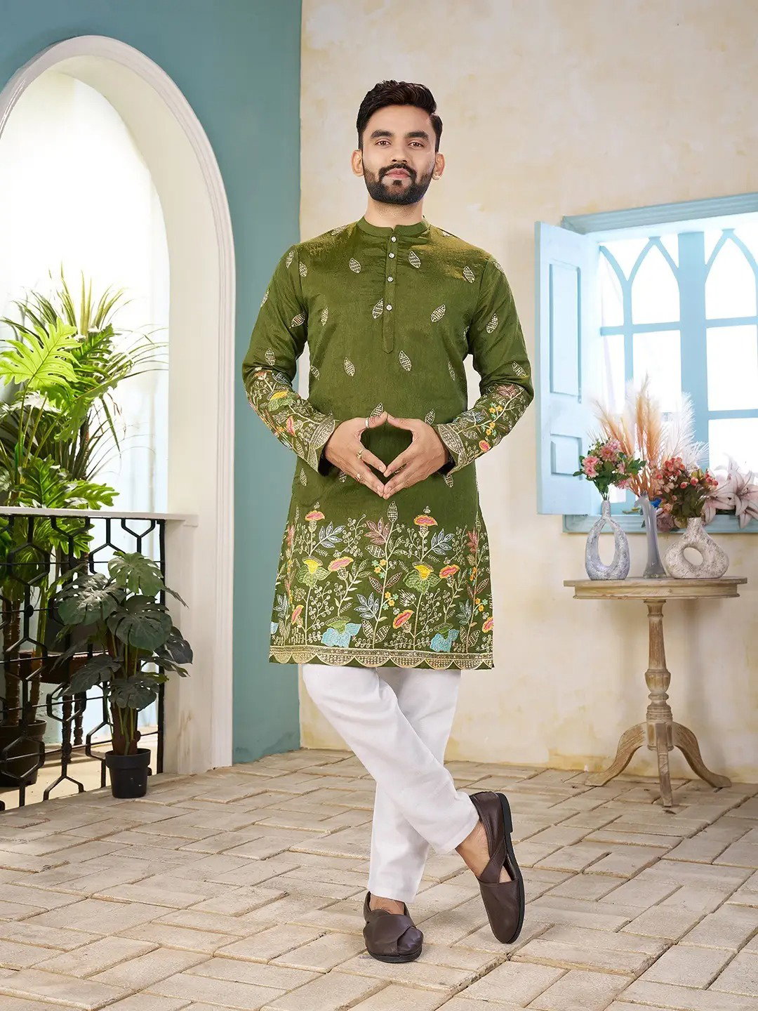 Shee Star 2 Crunchy Silk Embroidery Mens Kurta