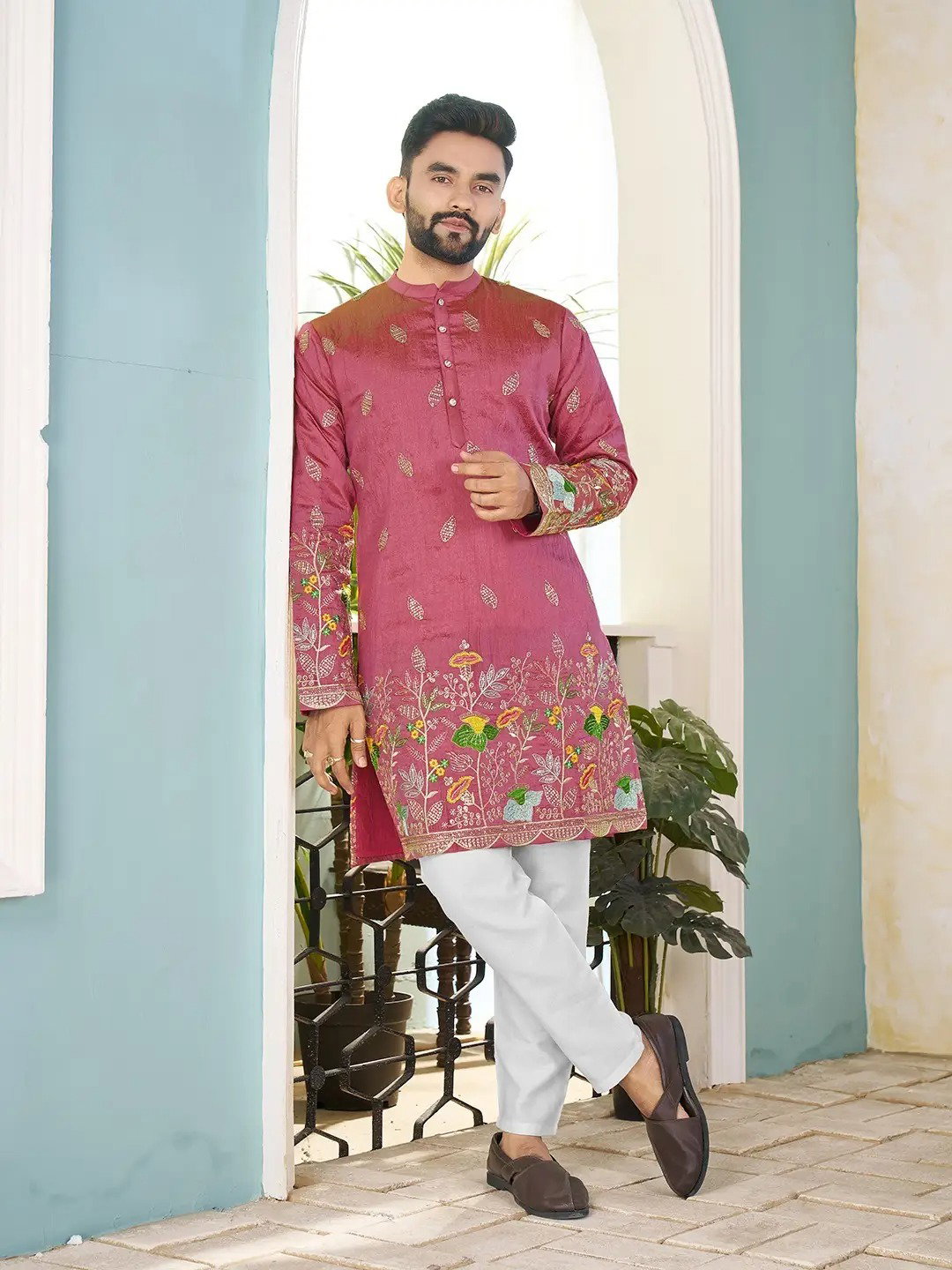 Shee Star 2 Crunchy Silk Embroidery Mens Kurta