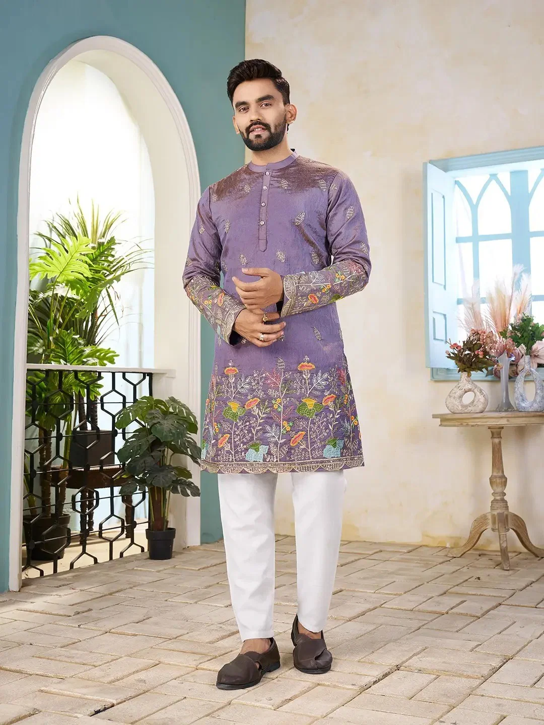 Shee Star 2 Crunchy Silk Embroidery Mens Kurta