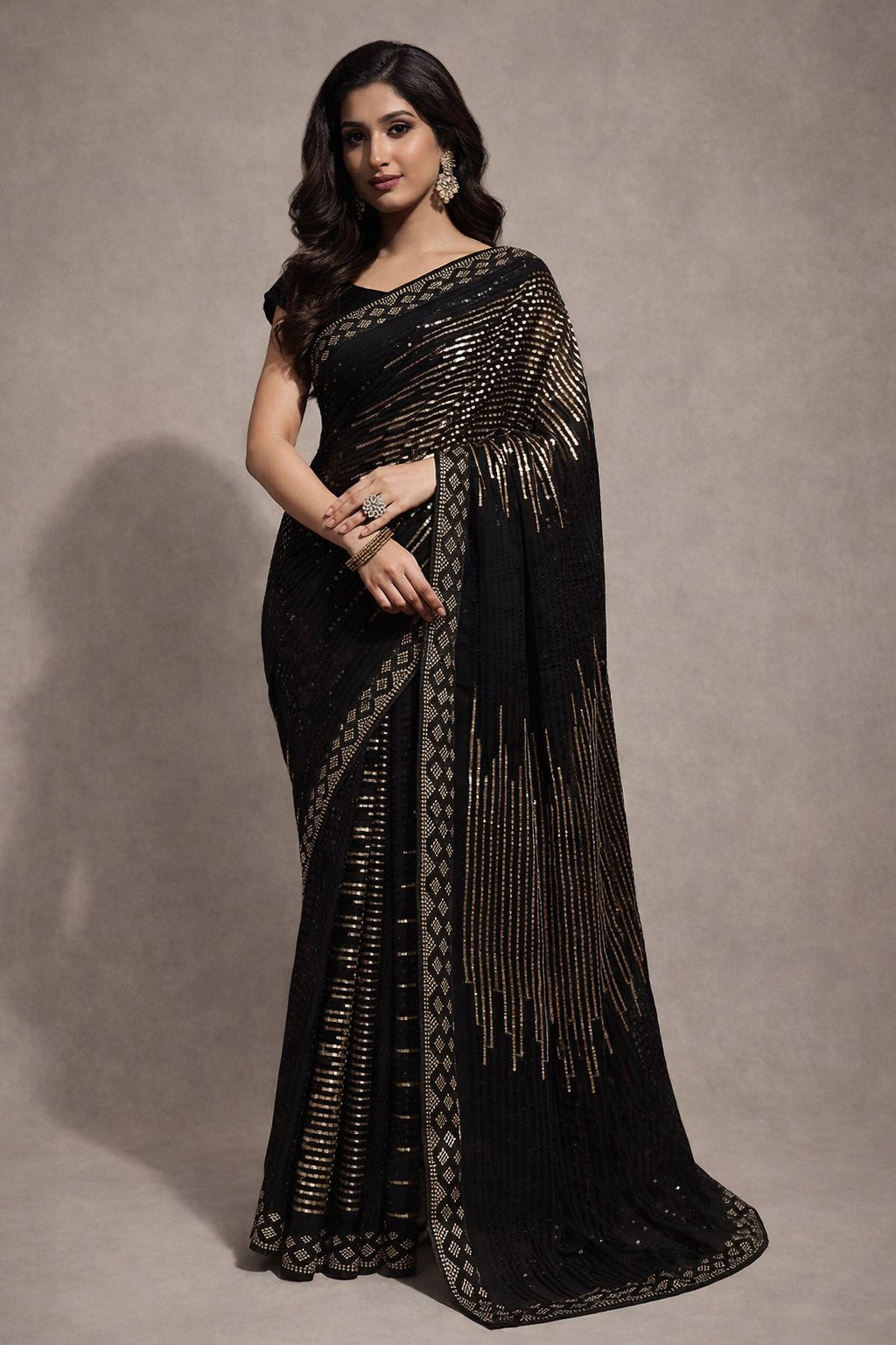 Aawiya PC 17 Black Georgette Multi Sequins Party Wear Saree