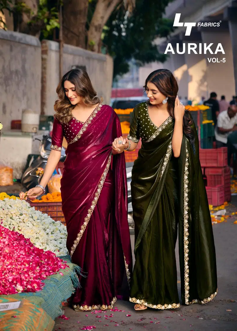 Lt Aurika Vol 5 Malai Silk With Embroidery Work Saree Collection