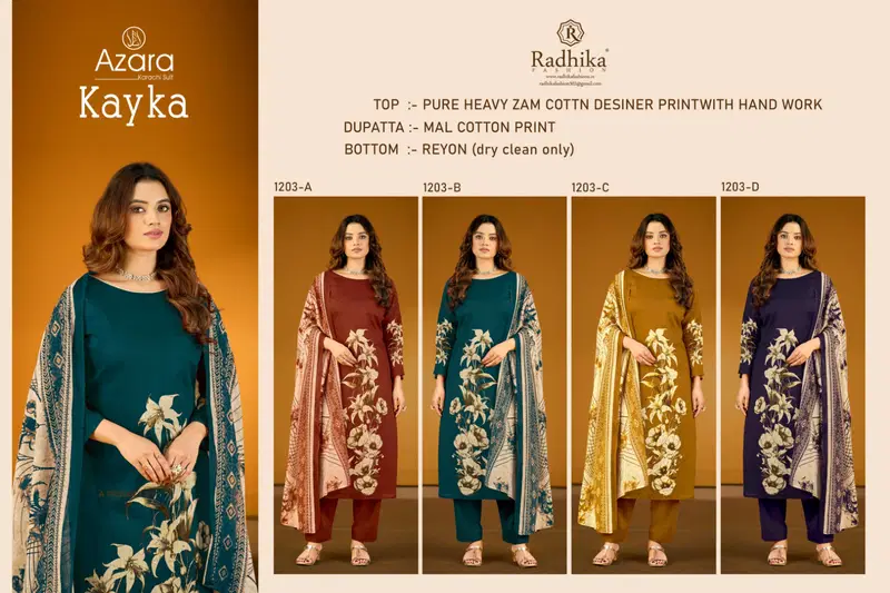 Radhika Azara Kayka 1203 A To D Jam Cotton Designer Print Dress Material
