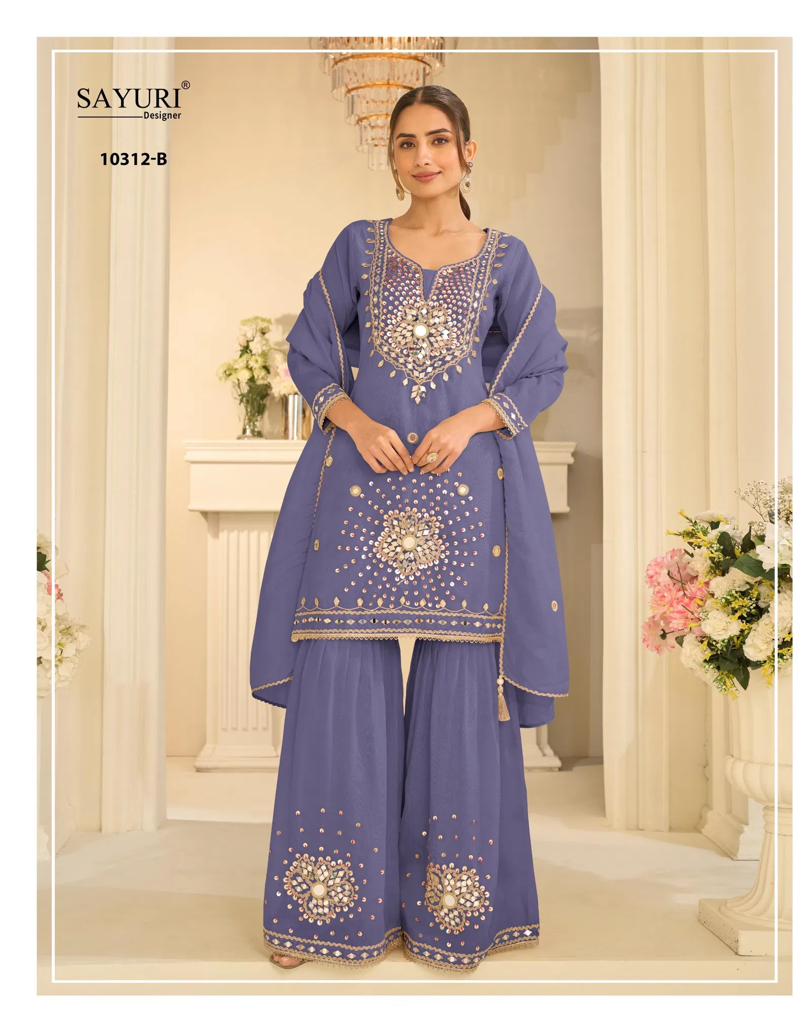 Sayuri Mirror 10312 A And B Simar Silk Mirror Work Top Gharara And Dupatta