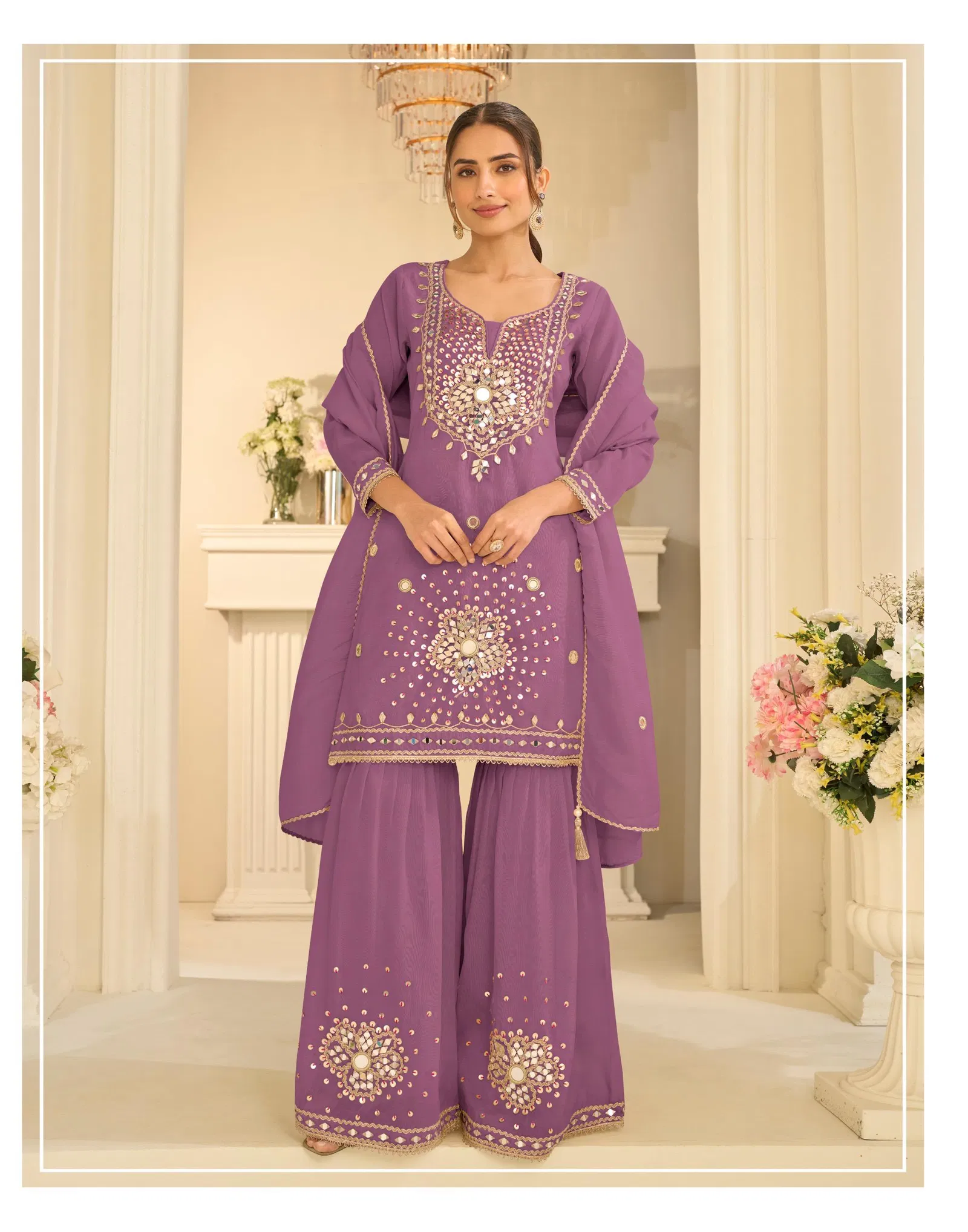 Sayuri Mirror 10312 A And B Simar Silk Mirror Work Top Gharara And Dupatta