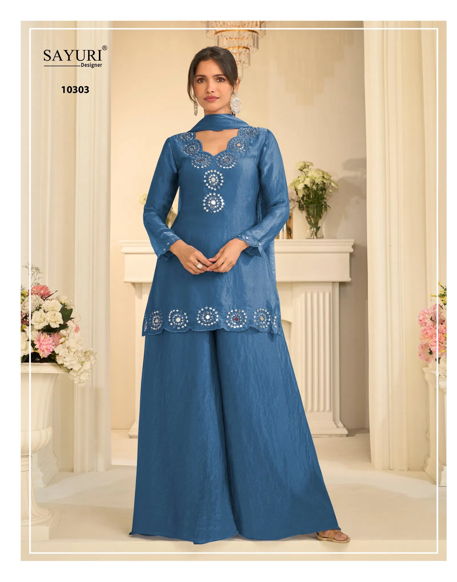 Sayuri Mirror 10303 A And B Tora Silk With Mirror Work Top Plazzo And Dupatta