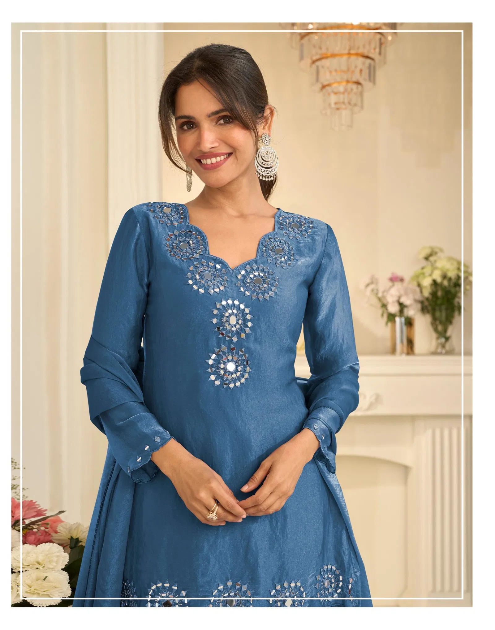 Sayuri Mirror 10303 A And B Tora Silk With Mirror Work Top Plazzo And Dupatta