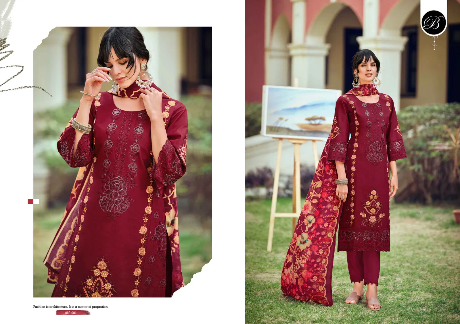 Belliza Jade Ombre Zoya Lawn Cotton With Embroidery Dress Material