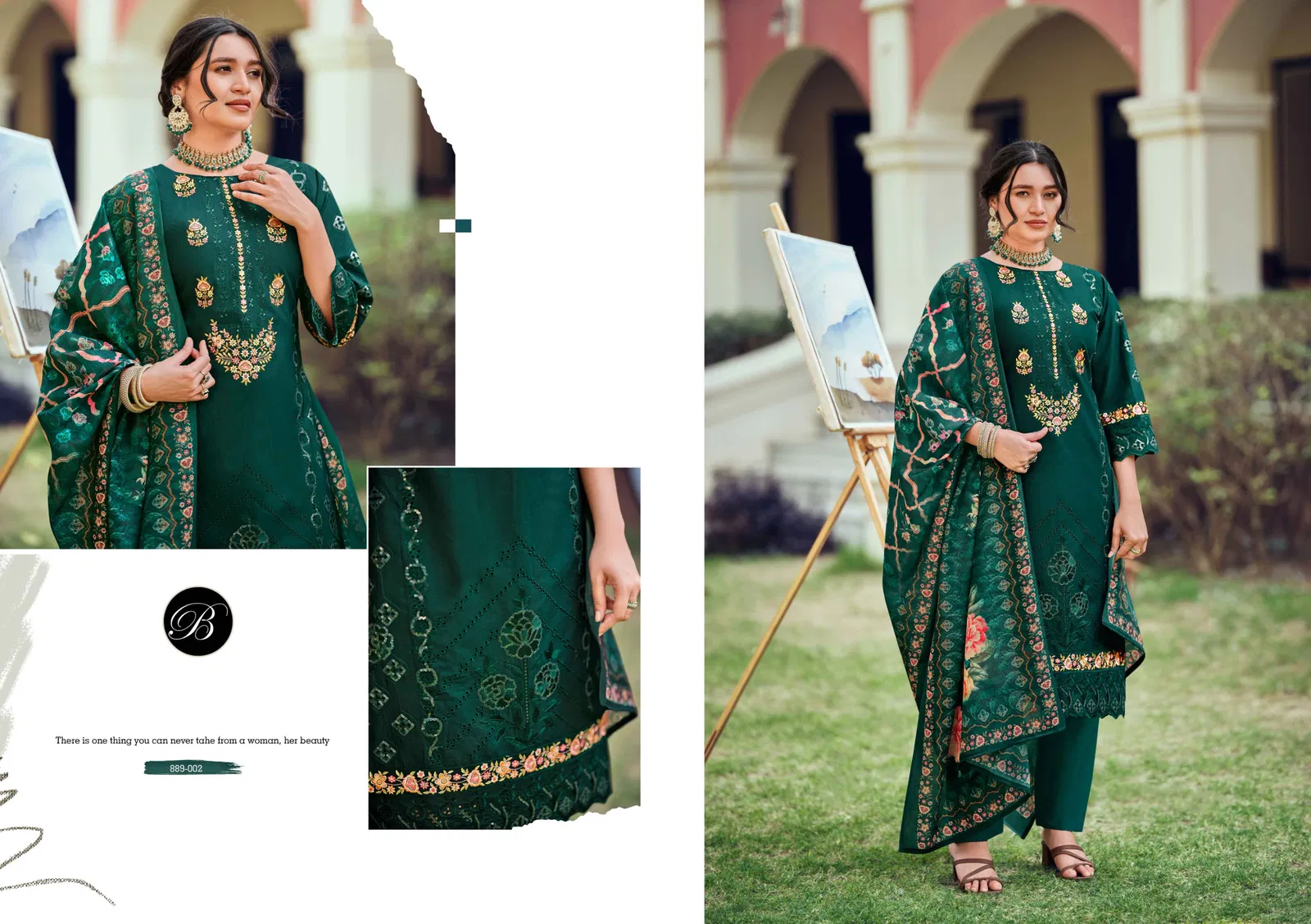 Belliza Jade Ombre Zoya Lawn Cotton With Embroidery Dress Material
