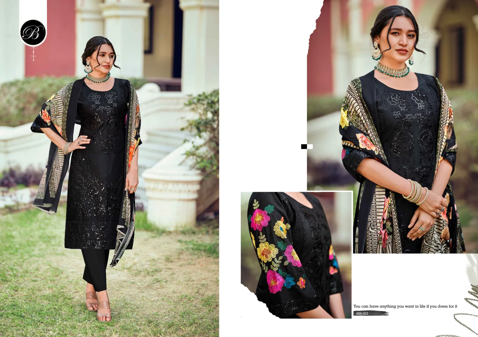 Belliza Jade Ombre Zoya Lawn Cotton With Embroidery Dress Material