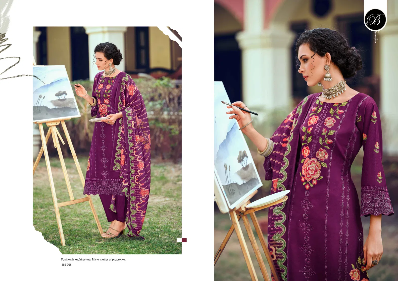 Belliza Jade Ombre Zoya Lawn Cotton With Embroidery Dress Material