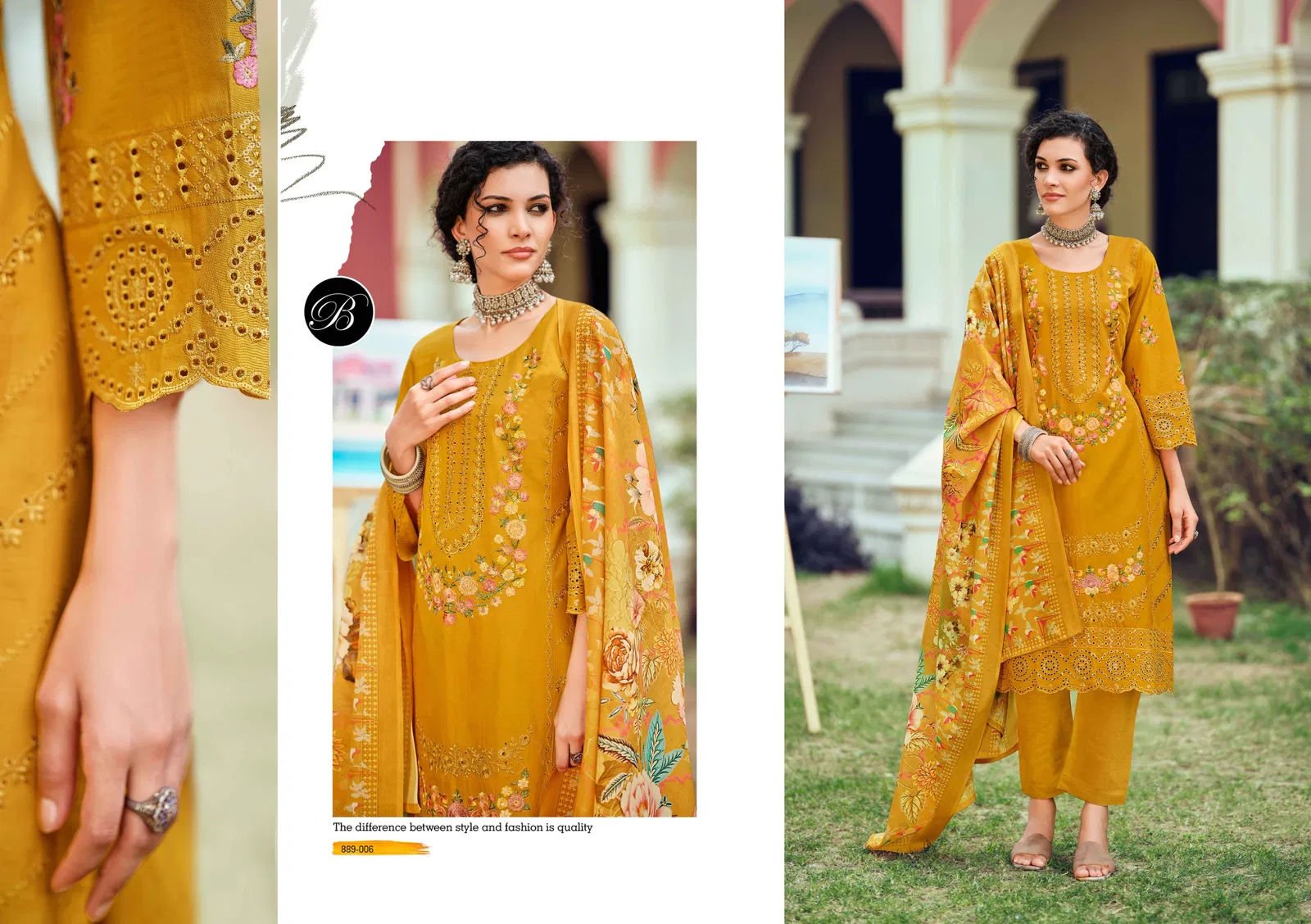 Belliza Jade Ombre Zoya Lawn Cotton With Embroidery Dress Material