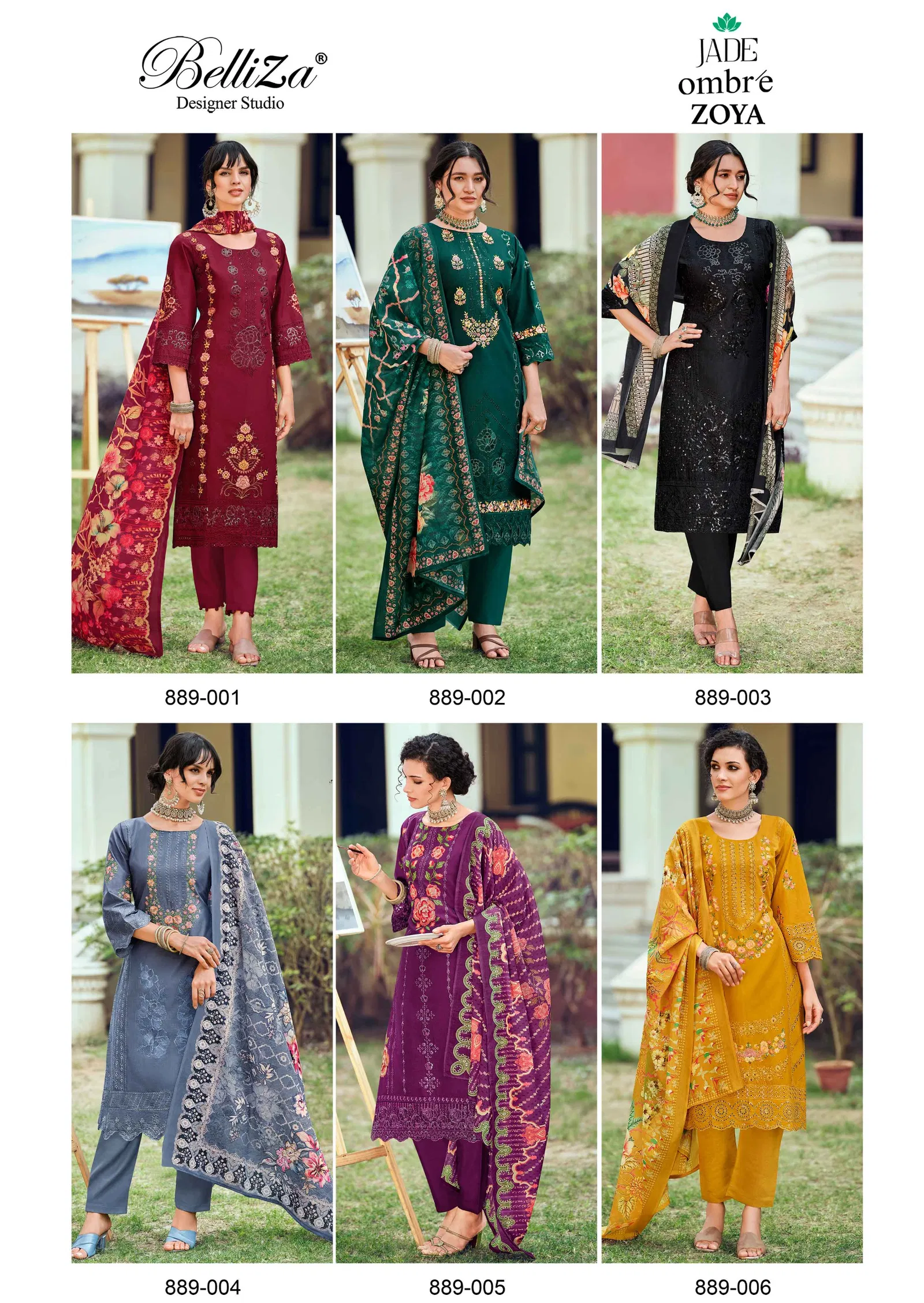 Belliza Jade Ombre Zoya Lawn Cotton With Embroidery Dress Material