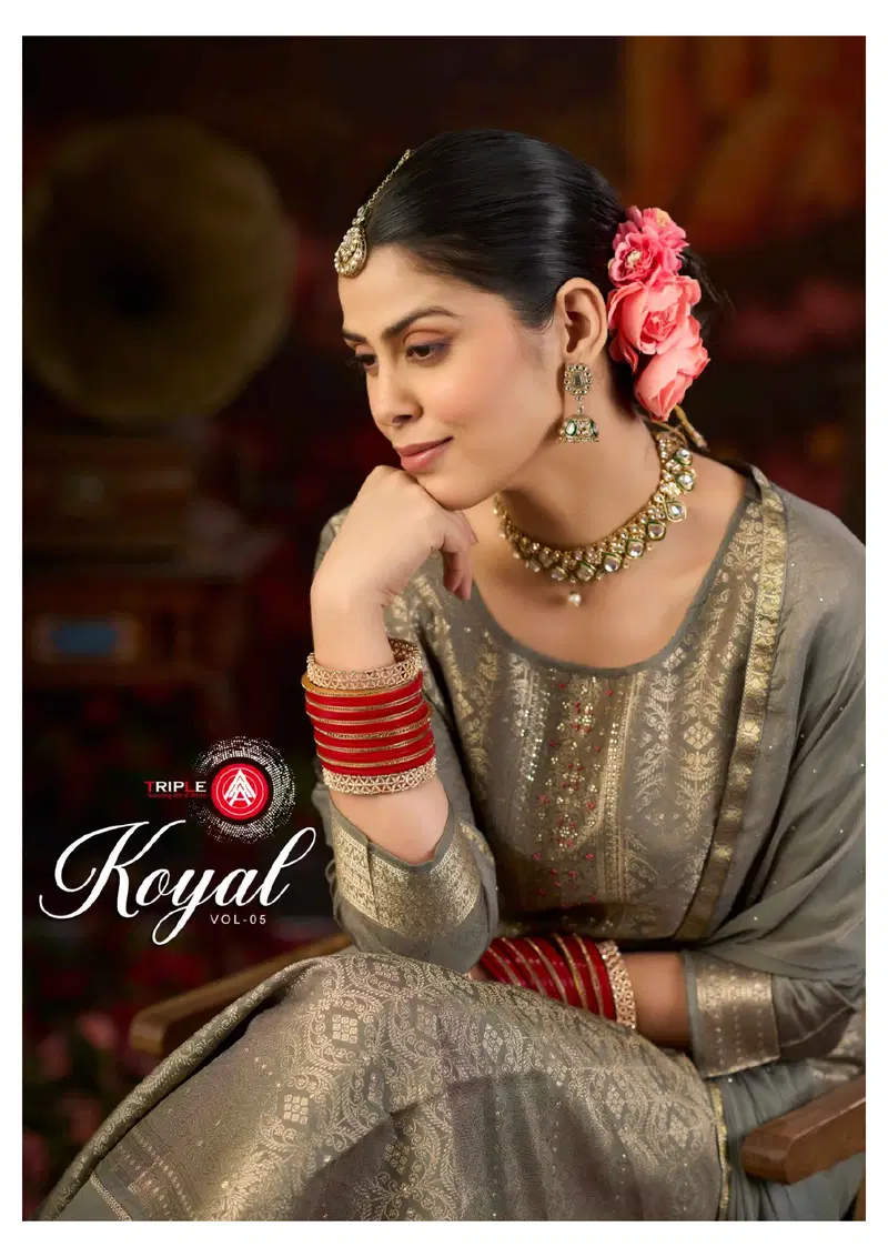 Triple Aaa Koyal Vol 5 Muslin Lakhnavi Jacqaurd With Work Dress Material