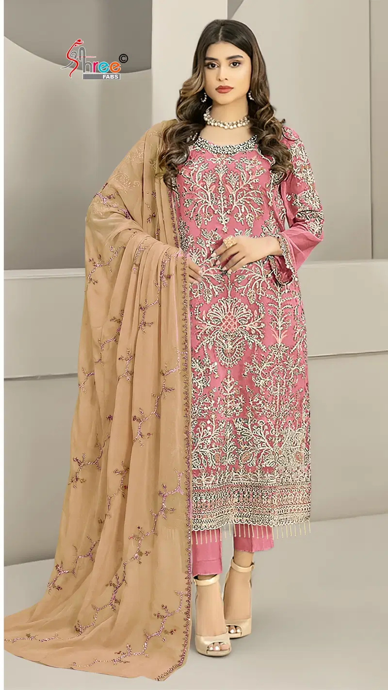 Shree Sf 5608 A To D Chiffon With Embroidery Work Pakistani Salwar Kameez