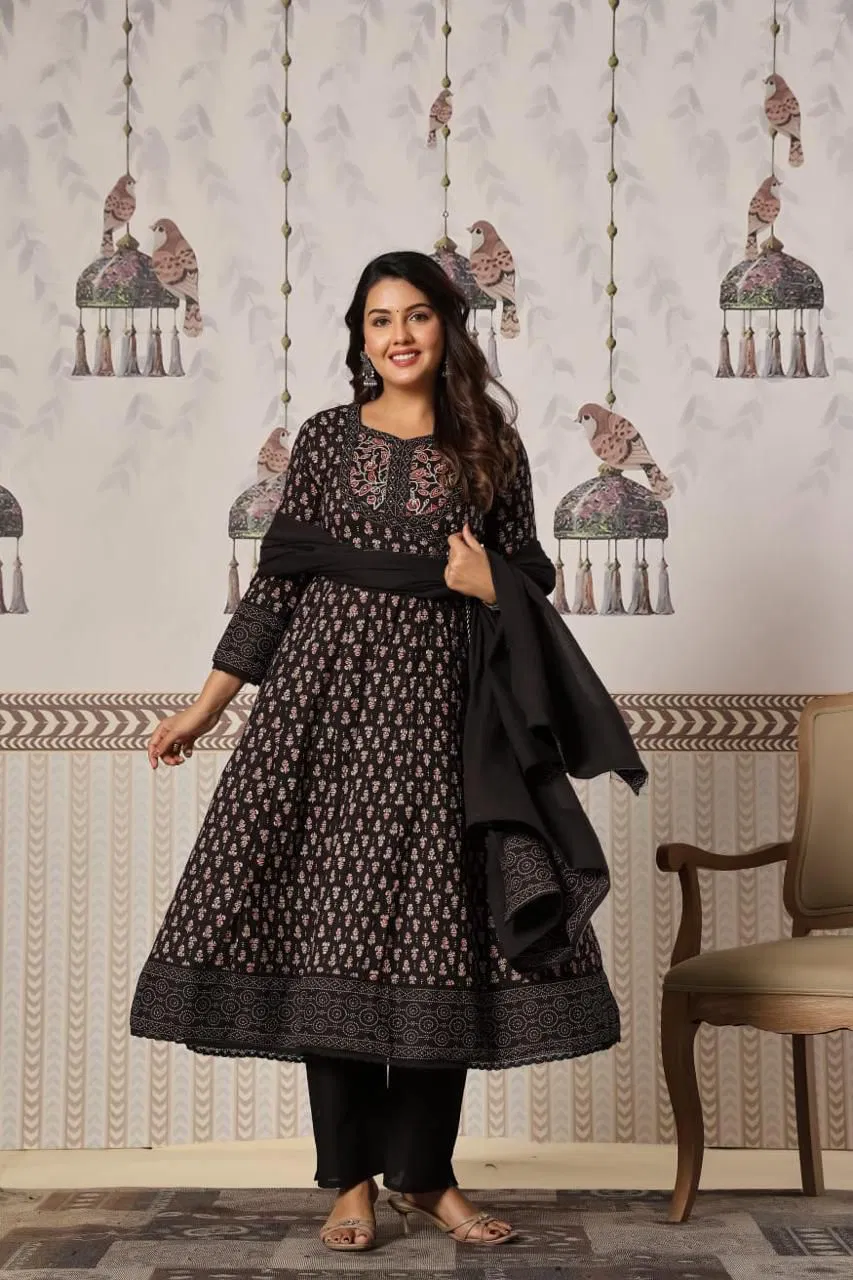 Naisha K 672 Cotton With Work Festival Wear Top Bottom And Dupatta