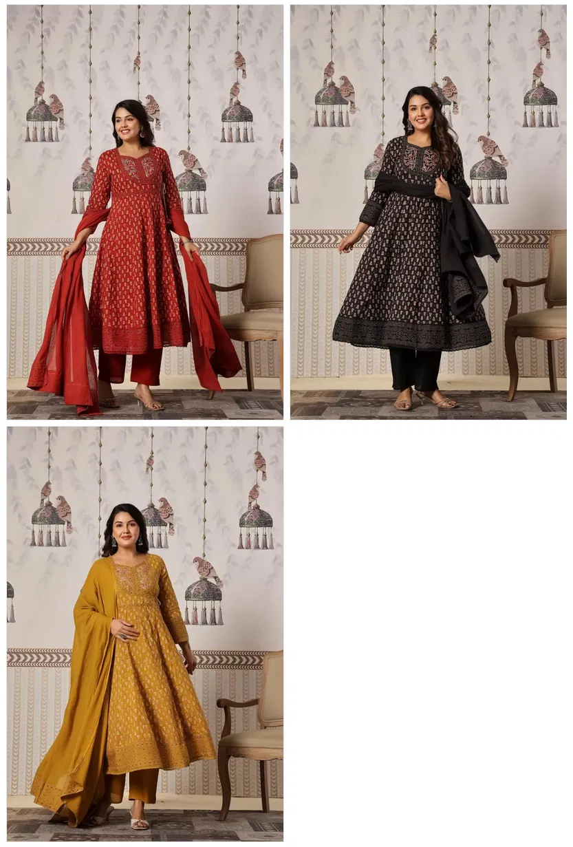 Naisha K 672 Cotton With Work Festival Wear Top Bottom And Dupatta