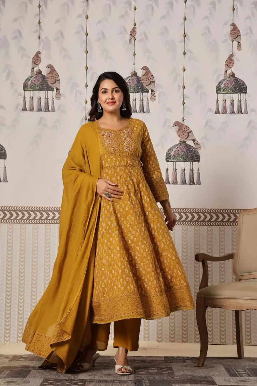 Naisha K 672 Cotton With Work Festival Wear Top Bottom And Dupatta