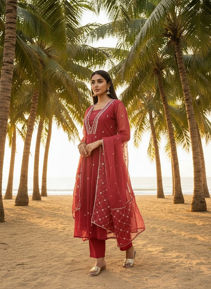 Navya Kurti 218 Party Wear Embroidery Worked Organza Kurti with Pant and Dupatta Set