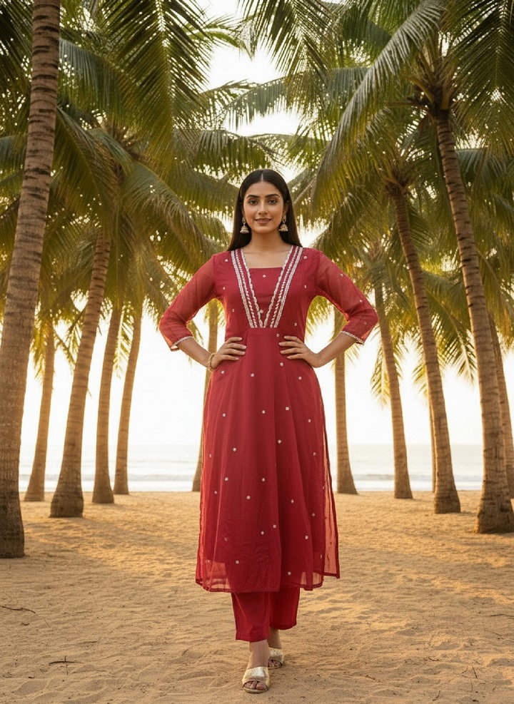 Navya Kurti 218 Party Wear Embroidery Worked Organza Kurti with Pant and Dupatta Set