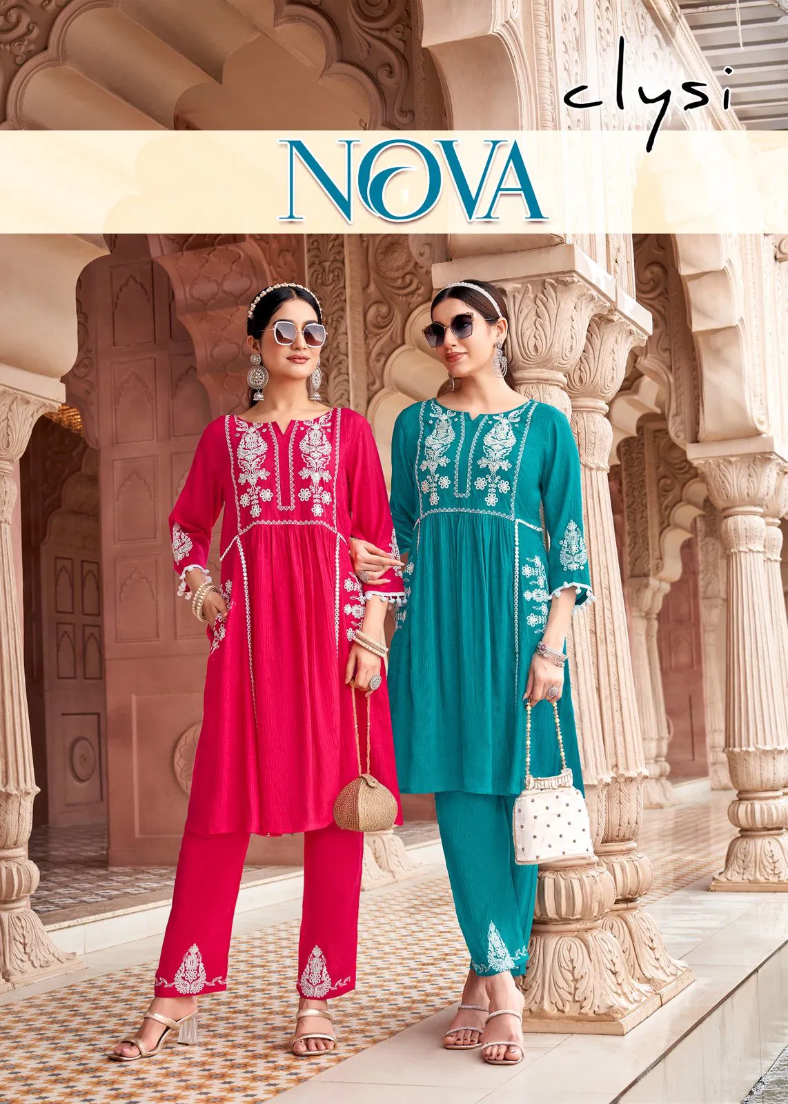 Clysi Nova Viscose Butti Threadwork Casual Wear Top And Bottom Collection