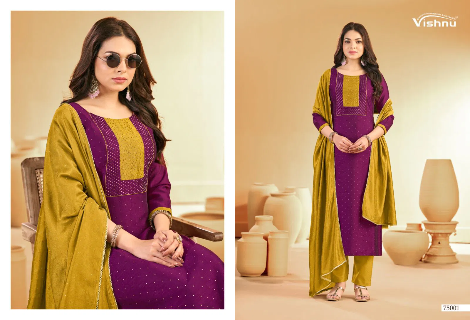Vishnu Swarnapankh Vichitra Blooming With Work Dress Material