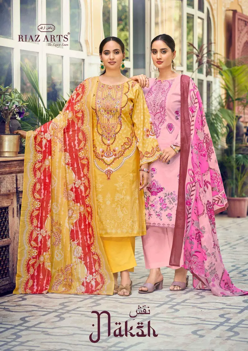 Riaz Arts Naksh Cambric Cotton Printed With Embroidery Dress Material