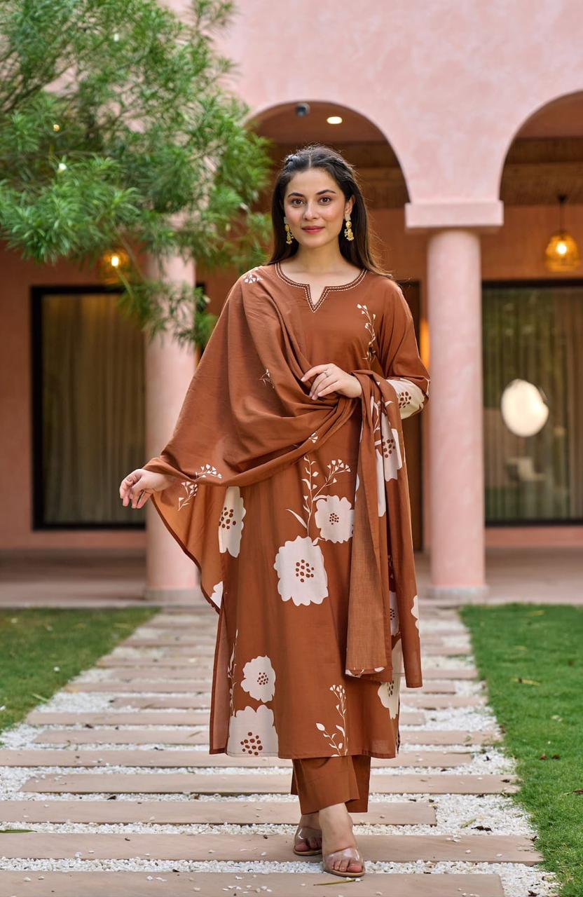 NCO 8 HAF Muslin Floral digital Printed Kurti Bottom With Dupatta